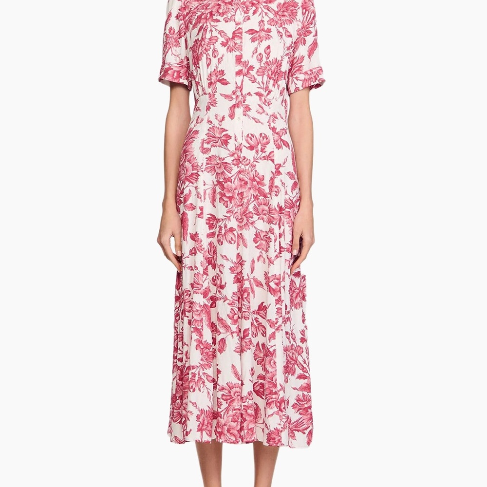 Sandro size 36 (~XS) red and White Floral Midi Dress